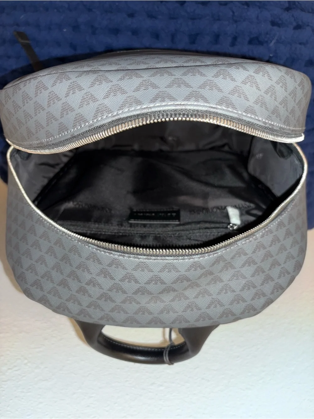 Emporio Armani Black Logo-Print Backpack Interior